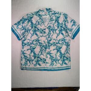 Cigar Couture 3XL Short Sleeve Button Up Baroque Syle Blue/Teal Moss